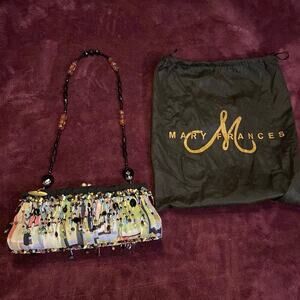 Mary Frances Multicolored Beaded Hard Case Purse with Jet Beaded Shoulder Strap